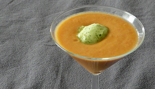 Gaspacho tomates concombre sorbet basilic