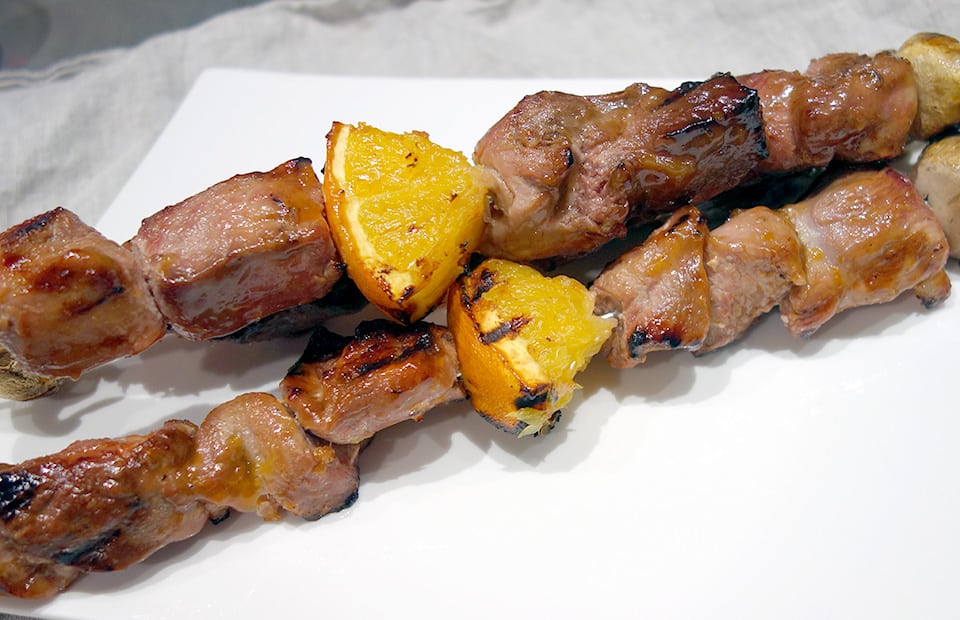 Brochettes de canard orange gingembre