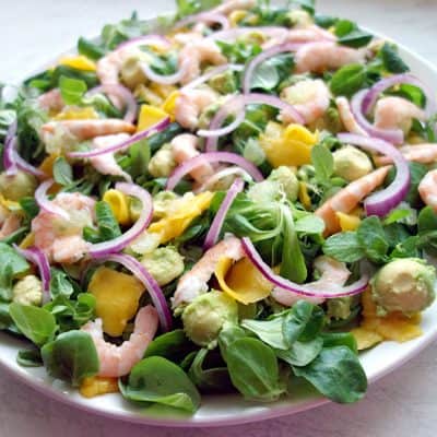 Salade de mâche avocat et crevettes