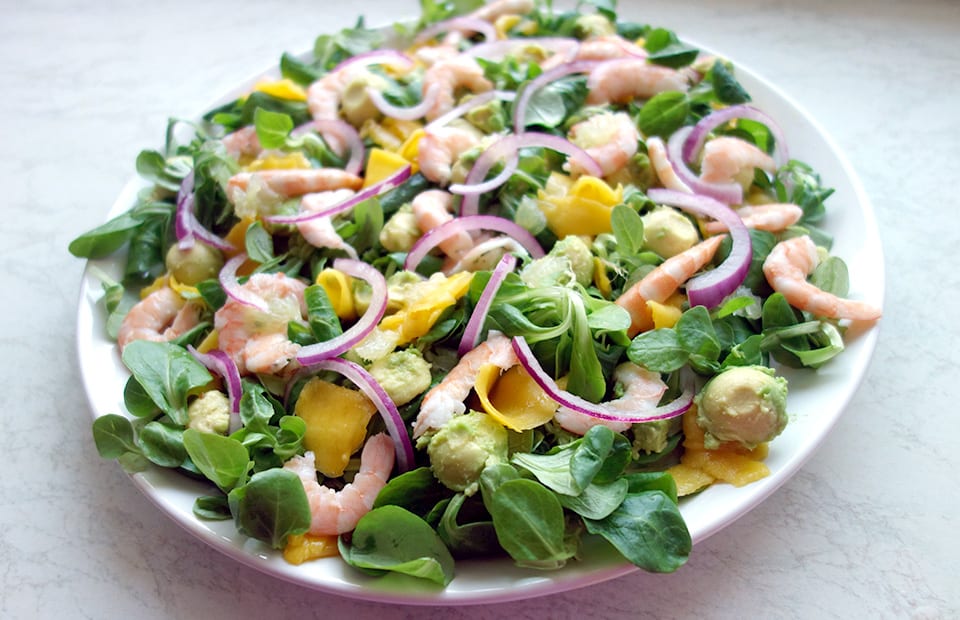 Salade de mâche avocat et crevettes