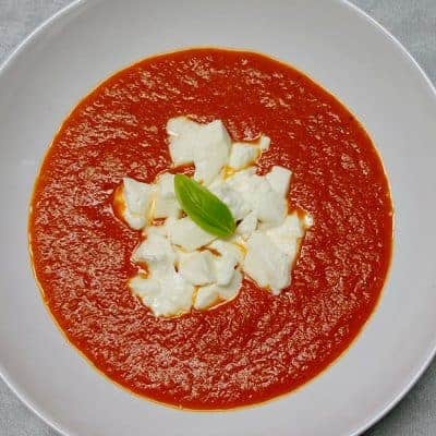 Soupe tomates cerises rôties mozzarella