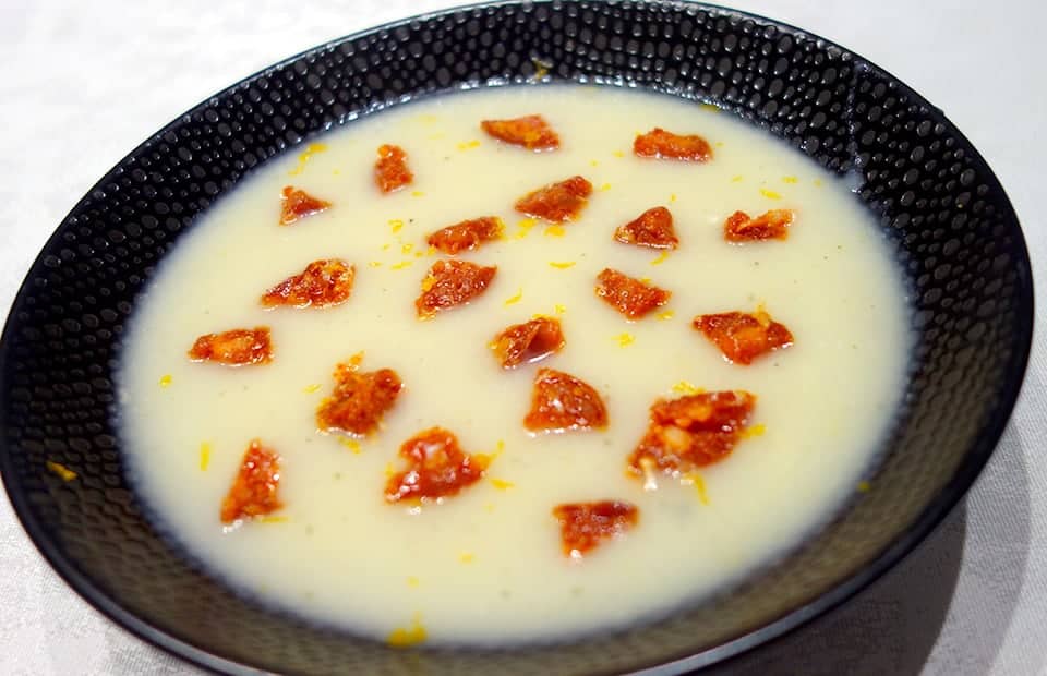 Velouté chou fleur au chorizo et orange